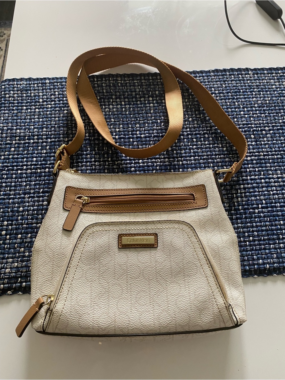 Calvin Klein Cream and Tan Crossbody Shoulder Bag